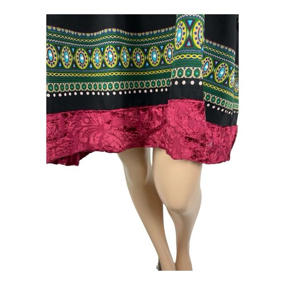 Ulla Popken Boho A Line Tunic Dress Green Floral with Red Velvet Trim SZ 16/18 - Picture 4 of 16